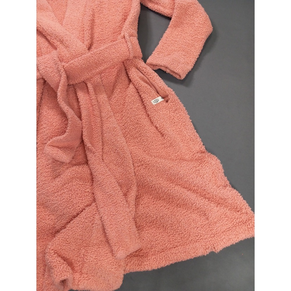 UGG Fleece Robe Womens XS Pink Coral Shawl Collar Plush Bathrobe - Picture 4 of 10